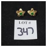 14k Gold Emerald Flower Earrings