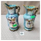 7" H (2) Victorian Majolica Vases