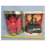 2- Holiday Barbie Dolls - Damaged Box