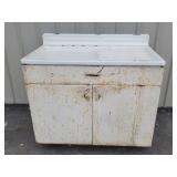 42"w Cast Iron / Enamel Sink in Metal Cabinet