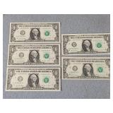 5 - $1 US Star Notes