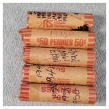 5- Rolls of Wheat Cents