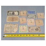 13 - Vintage (WWII?) Foreign Paper Money