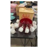 JEANNETTE GLASS PUNCH BOWL & CUPS W/ ORIGINAL BOX