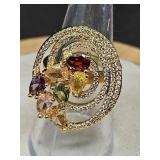 .925/GP MULTI-COLOR GEMSTONE RING SIZE 6