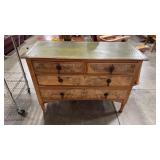 ANTIQUE LEATHER TOP 4-DRAWER CHEST OF DRAWERS