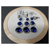 .925 SAPPHIRE COLOR & CZ GEMSTONE EARRINGS &