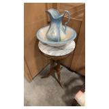 MARBLE TOP SIDE-TABLE W/ PITCHER & BASIN