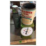 SCALE, CLABBER GIRL BAKING POWDER TIN & STANLEY