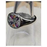 .925 MULTI COLOR GEMSTONE RING SIZE 6