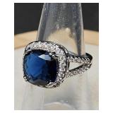 .925 SAPPHIRE COLOR & CZ GEMSTONE RING SIZE 6