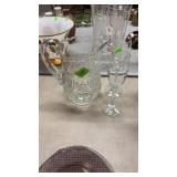 GLASS PITCHER & 2 CHAMPAGNE GLASSES