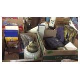 2 BX W/ LAMP SHADES, STORAGE BXES & MISC