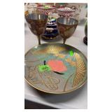 CLOISONNE DISH & 2 GLASSES