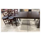 WOOD DINING TABLE -EXPANDABLE W/ 4  SWIVEL STOOLS