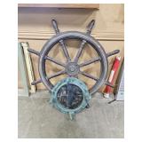 SHIP WHEEL DECOR AND PORT MIRROR