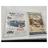 2 - MERCURY & MOBILGAS/OIL VTG ADVERTISING PRINTS