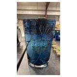 BLUE ART GLASS VASE 8"X12"X4"