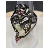 .925 GARNET & OPAL RING SIZE 8