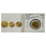 4- 1945 MEXICAN GOLD COINS, 2- $2 PESO & 2- $2 1/2