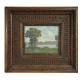 OIL / BOARD W. L. LATHROP "RIVER LANDSCAPE"