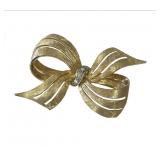 VINTAGE 14KT YELLOW GOLD BOW BROOCH WITH DIAMONDS