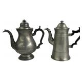 2- 19THC. PEWTER COFFEE POTS, 1 BY A. PORTER & 1