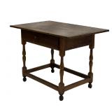 STRETCHER BASE TAVERN TABLE W/ DRAWER