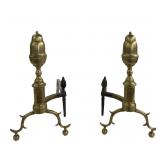 PR OF ACORN TOPPED ANDIRONS , 20 1/2" TALL X 23" D