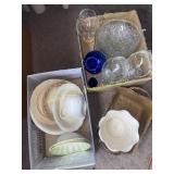 2 boxes of glassware and vintage kitchen dishes