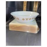 Fire king peach luster ware baking dish and