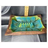 Vintage funky pottery ashtray blue and green