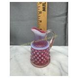 Fenton opalescent hobnail cranberry cruet