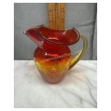 Amberina crackle glass pitcher