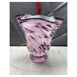 Pink venetian art glass ruffle vase