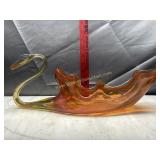 Amber art glass swan