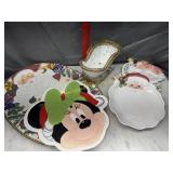 Christmas platter, plates, and decor