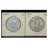 1919 & 1920-D Walking Liberty Silver Half Dollars
