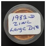 Gem BU Roll of 1982-D Large Date Lincoln Pennies