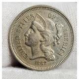 1867 Three Cent, Nickel XF