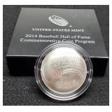 2014 Silver Dollar Unc. Baseball Hall Of Fame w/