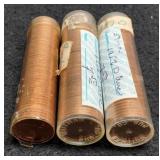 3 Rolls Uncirculated Lincoln Cents: