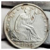 1854 Liberty Seated Half Dollar AU50