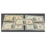 (5) 1953 $2 Red Seal Notes: