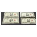 (4) 1963 $2 Red Seal FR Notes Nice