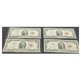 (4) 1963 $2 Red Seal Notes Unc.