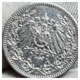 1905 German 1/2 Mark 90% Silver/2.8 G Unc.