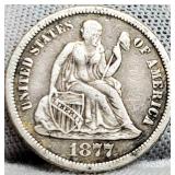 1877-CC Liberty Seated Dime XF