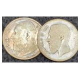 (2) Belgian 1 Franc 1867, 1904 83.5 Silver/5 G