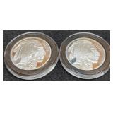 (2) 1 Troy Oz. Silver Buffalo/Indian Rounds